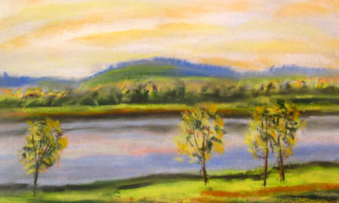 Suvine maastik Pühajärvega 2006, pastell ,40x60, Müügis 200 €