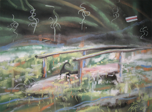 Maastik kunstniku koeraga 2006 Pastell 50x65 Müügis 550 €