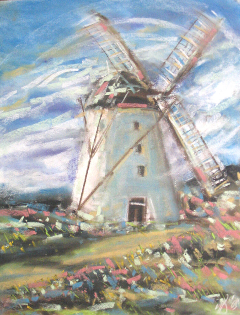 Maastik veskiga 2005 Pastell 65x50 Erakogus